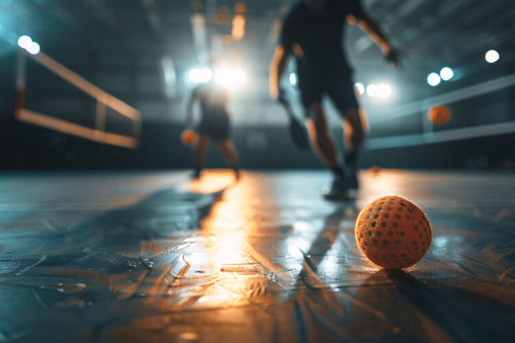 Indoor Pickleball Game with Players in Action